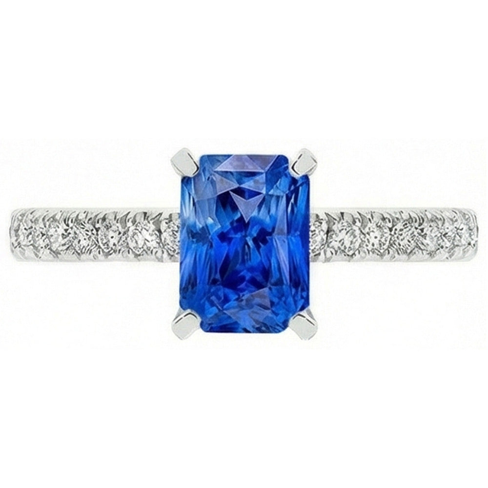 Womens Sapphire Ring Radiant With Pave Set Natural Earth Mined Diamond Accents 3.50 Carats