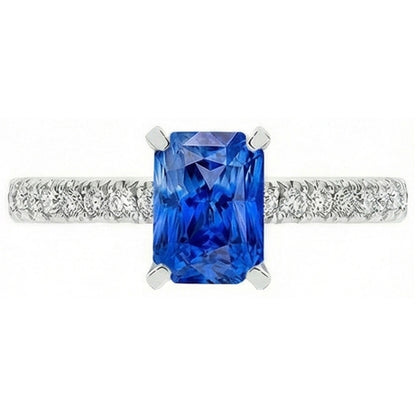 Womens Sapphire Ring Radiant With Pave Set Natural Earth Mined Diamond Accents 3.50 Carats