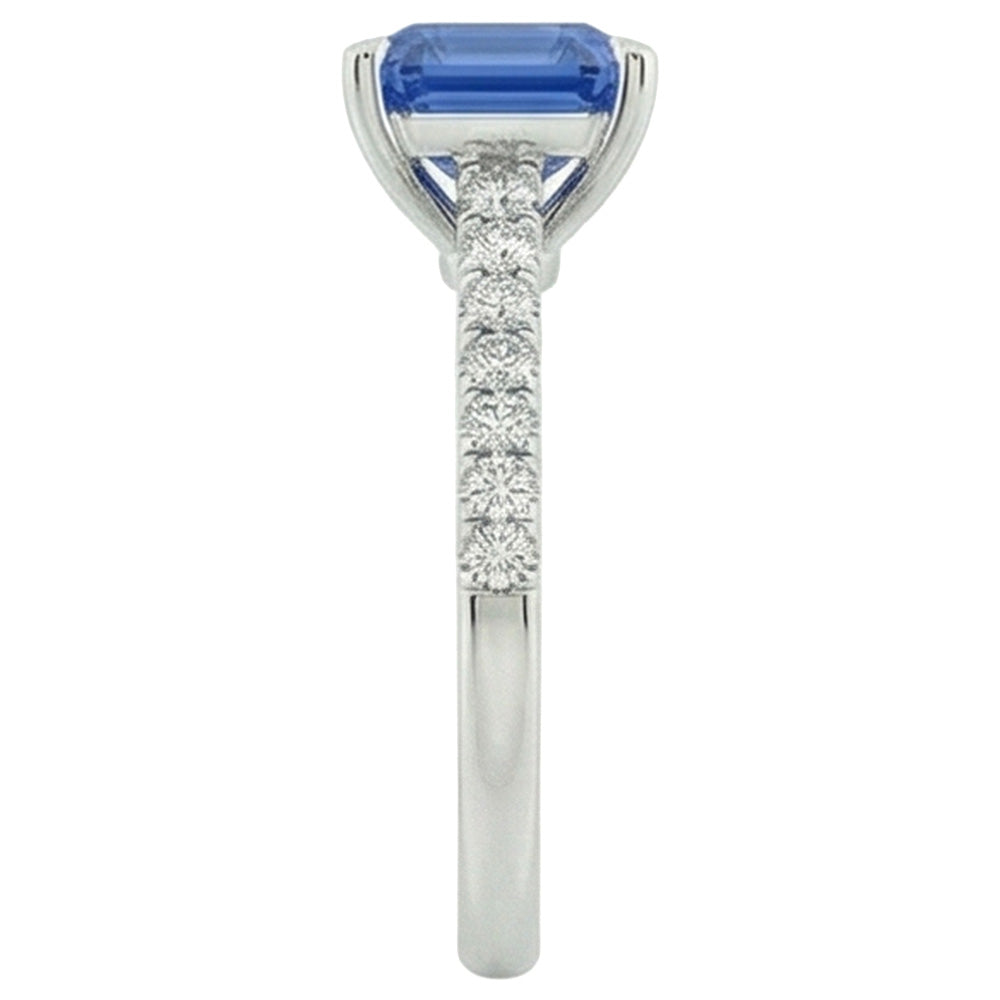 Womens Sapphire Ring Radiant With Pave Set Natural Earth Mined Diamond Accents 3.50 Carats