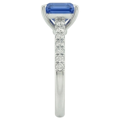 Womens Sapphire Ring Radiant With Pave Set Natural Earth Mined Diamond Accents 3.50 Carats