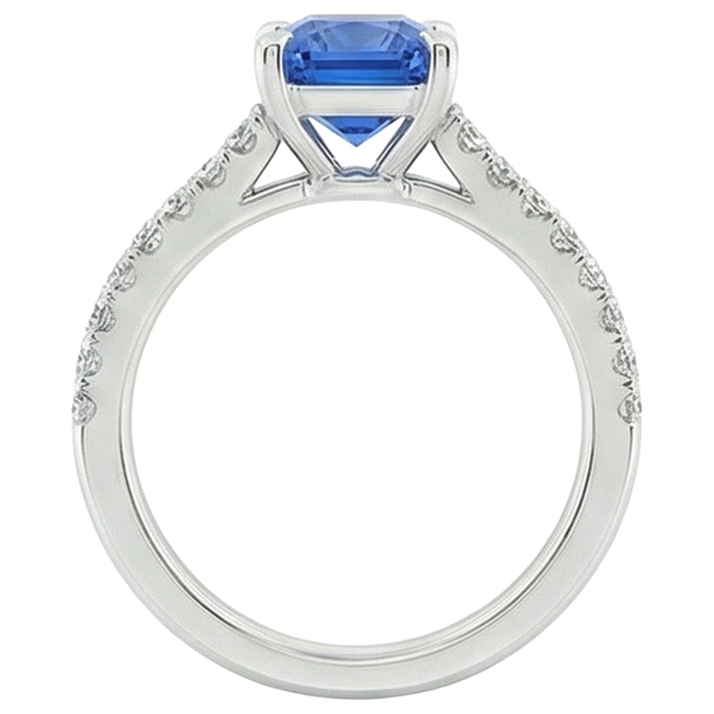 Womens Sapphire Ring Radiant With Pave Set Natural Earth Mined Diamond Accents 3.50 Carats
