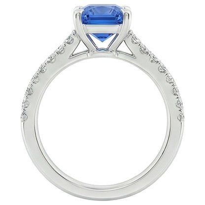 Womens Sapphire Ring Radiant With Pave Set Natural Earth Mined Diamond Accents 3.50 Carats