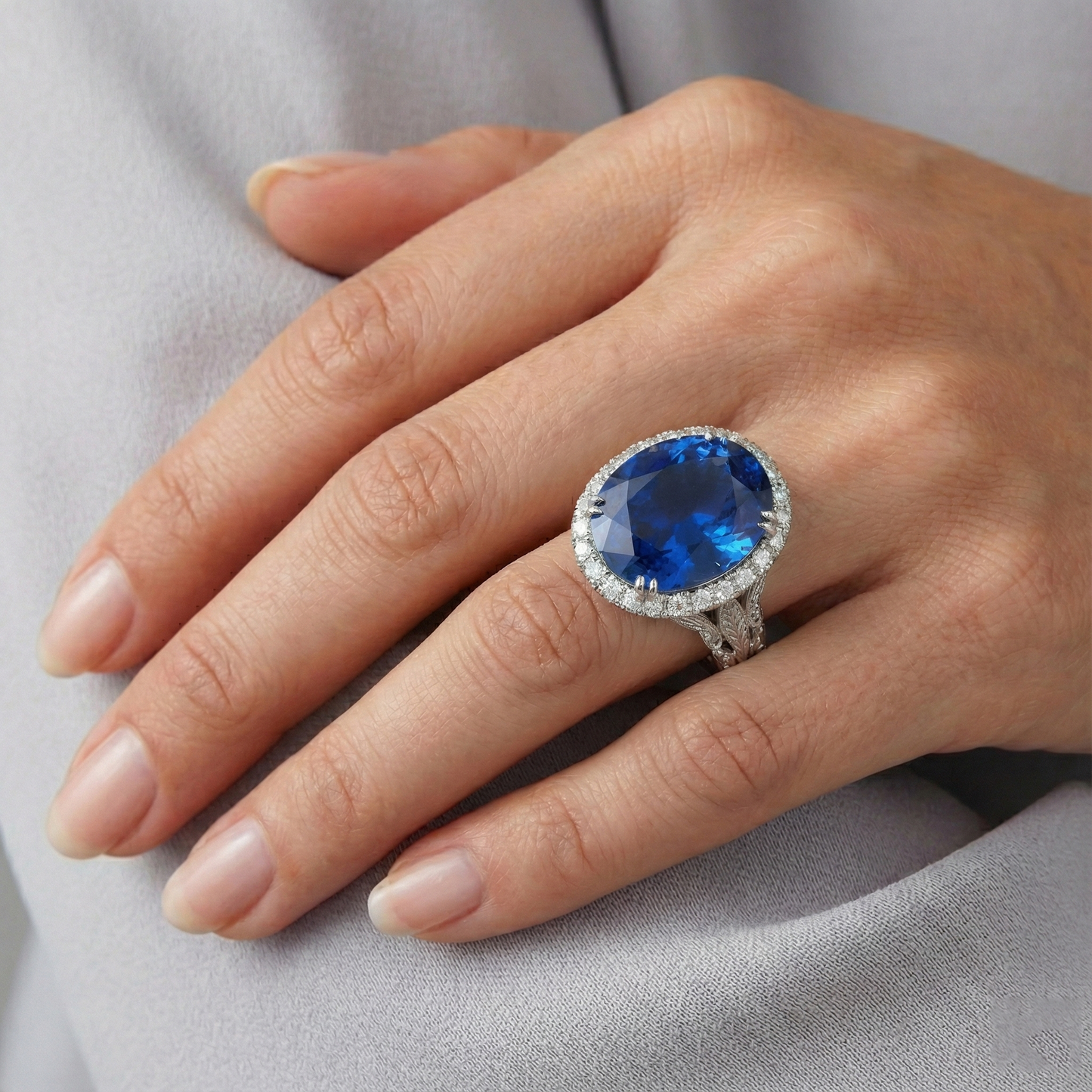 Natural Real ( Not Lab Grown )  Womens 8 Carat Halo Sapphire Engagement Ring