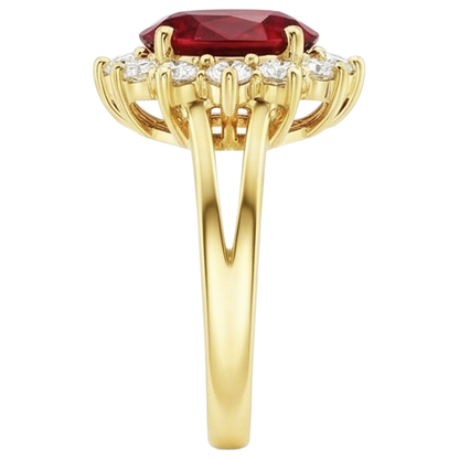 Yellow Gold 14K 4.70 Carats Prong Set Ruby With Natural Earth Mined Diamonds Ring New