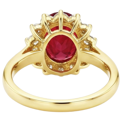 Yellow Gold 14K 4.70 Carats Prong Set Ruby With Natural Earth Mined Diamonds Ring New