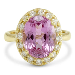 Yellow Gold 14K Oval Pink Kunzite Gemstone Ring 16 Carats Jewelry