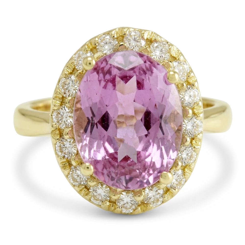 Yellow Gold 14K Oval Pink Kunzite Gemstone Ring 16 Carats Jewelry