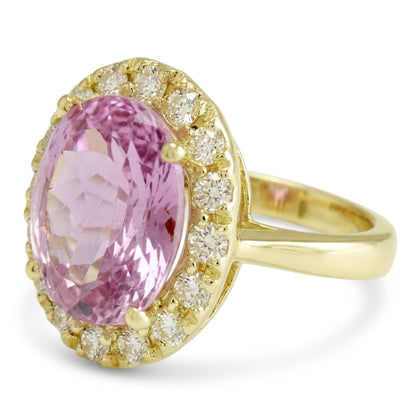 Yellow Gold 14K Oval Pink Kunzite Gemstone Ring 16 Carats Jewelry