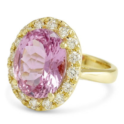 Yellow Gold 14K Oval Pink Kunzite Gemstone Ring 16 Carats Jewelry
