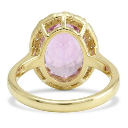 Yellow Gold 14K Oval Pink Kunzite Gemstone Ring 16 Carats Jewelry