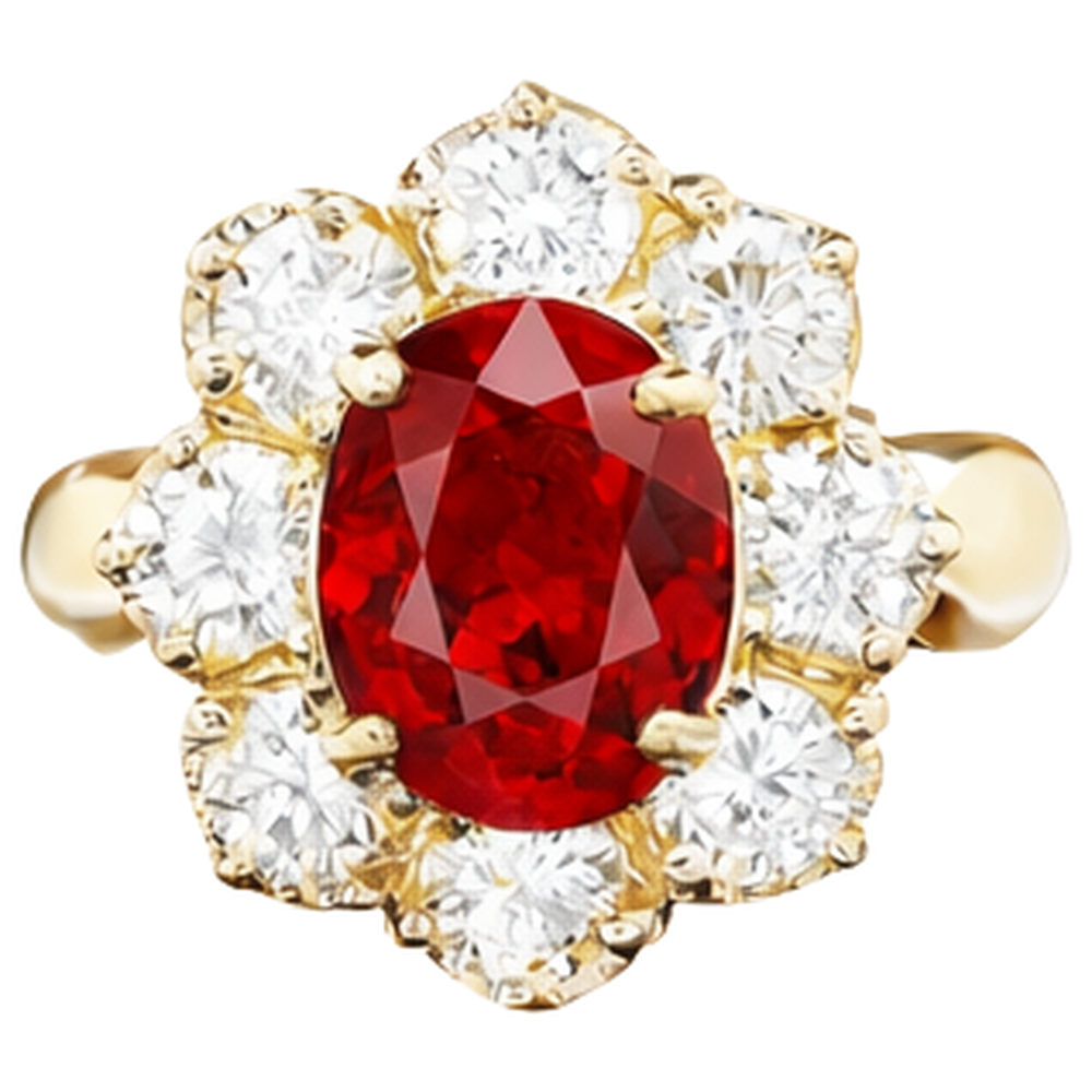 Yellow Gold 14K Red Ruby Natural Earth Mined Diamond Wedding Ring Jewelry 4 Carats