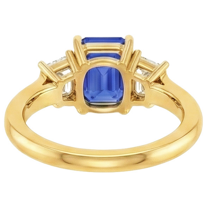 Yellow Gold 3 Stone Blue Sapphire & Natural Earth Mined Diamond Ring 9 Carats
