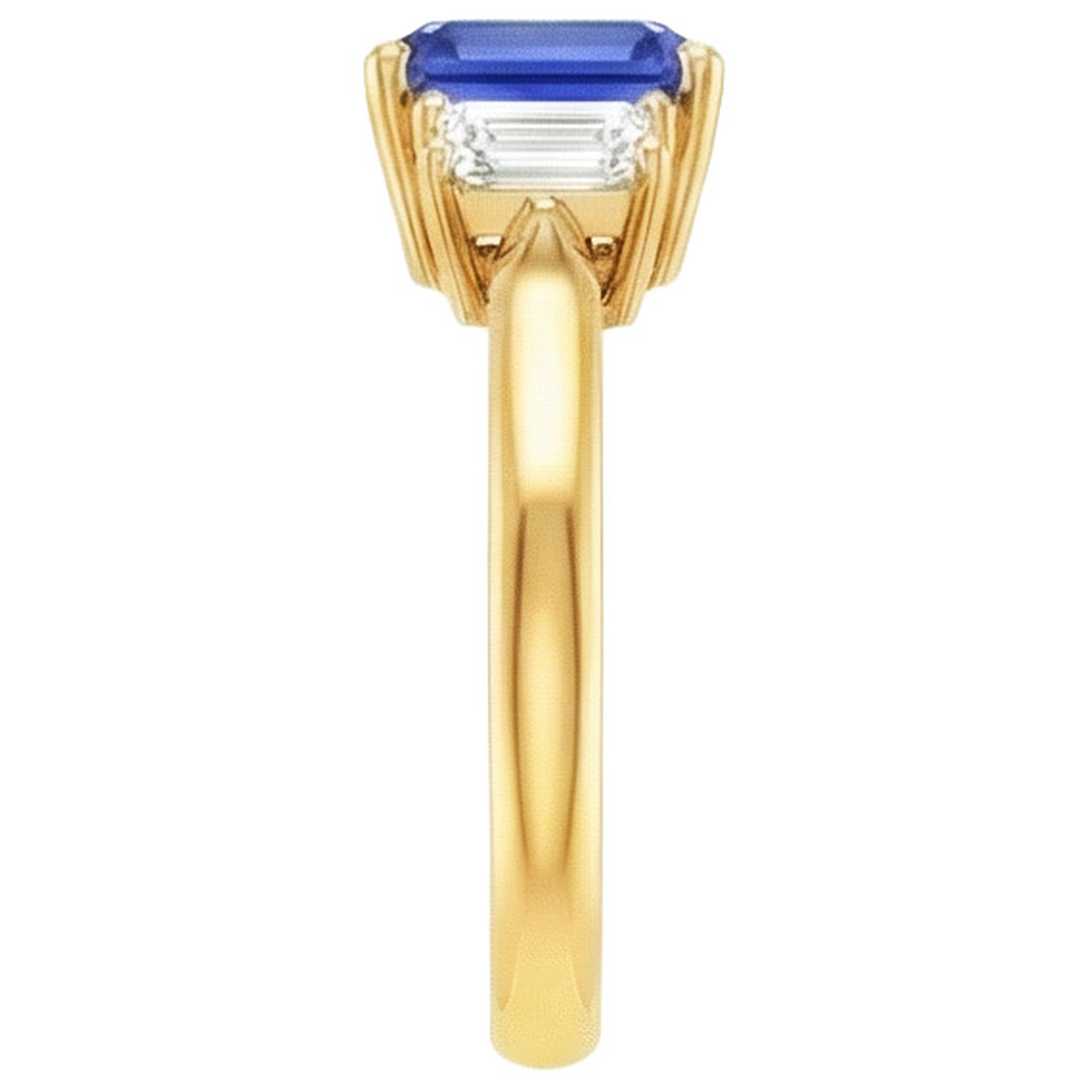 Yellow Gold 3 Stone Blue Sapphire & Natural Earth Mined Diamond Ring 9 Carats