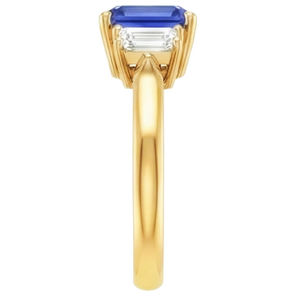 Yellow Gold 3 Stone Blue Sapphire & Natural Earth Mined Diamond Ring 9 Carats