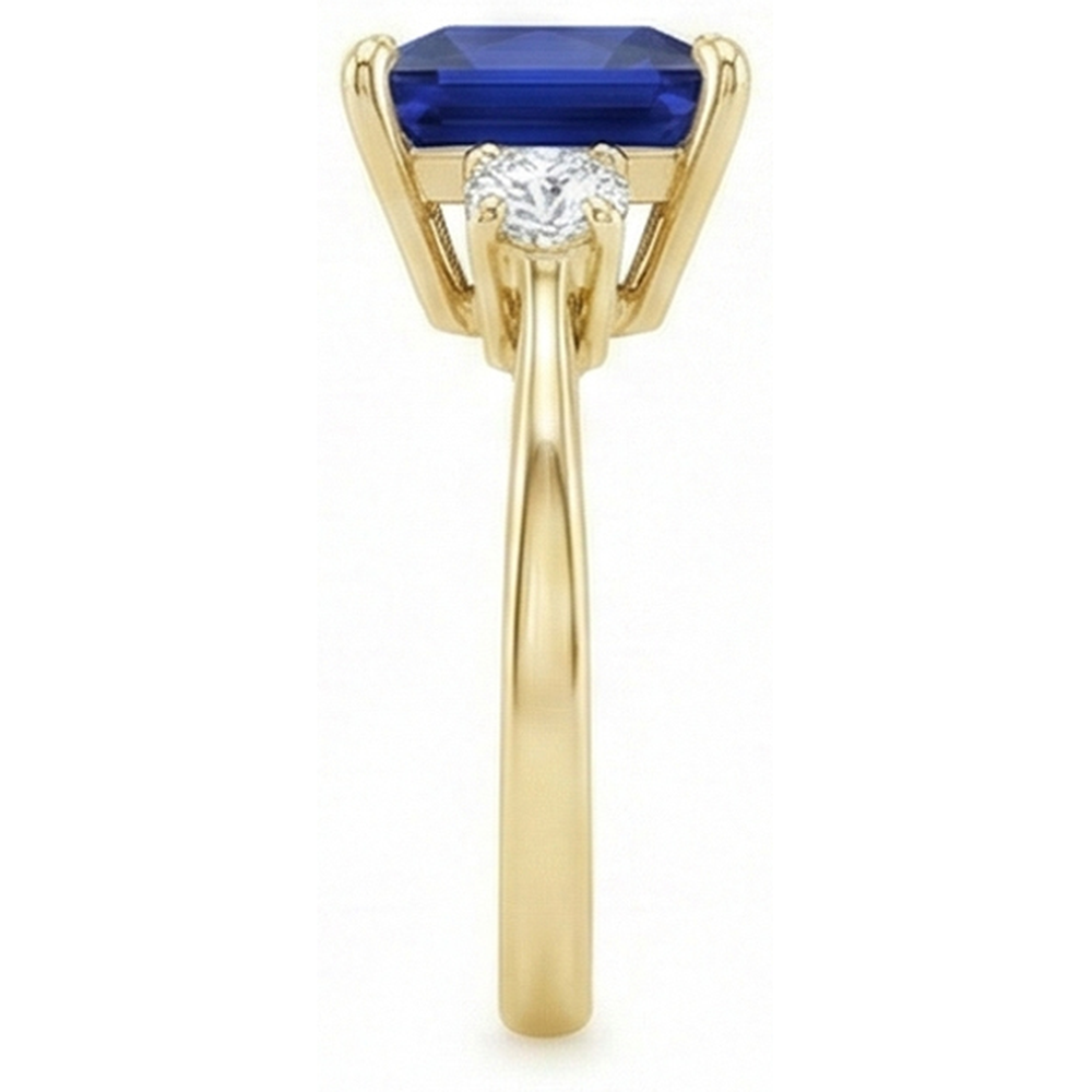 Yellow Gold 3 Stone Ring Princess Blue Sapphire & Natural Earth Mined Diamonds 5.25 Carats