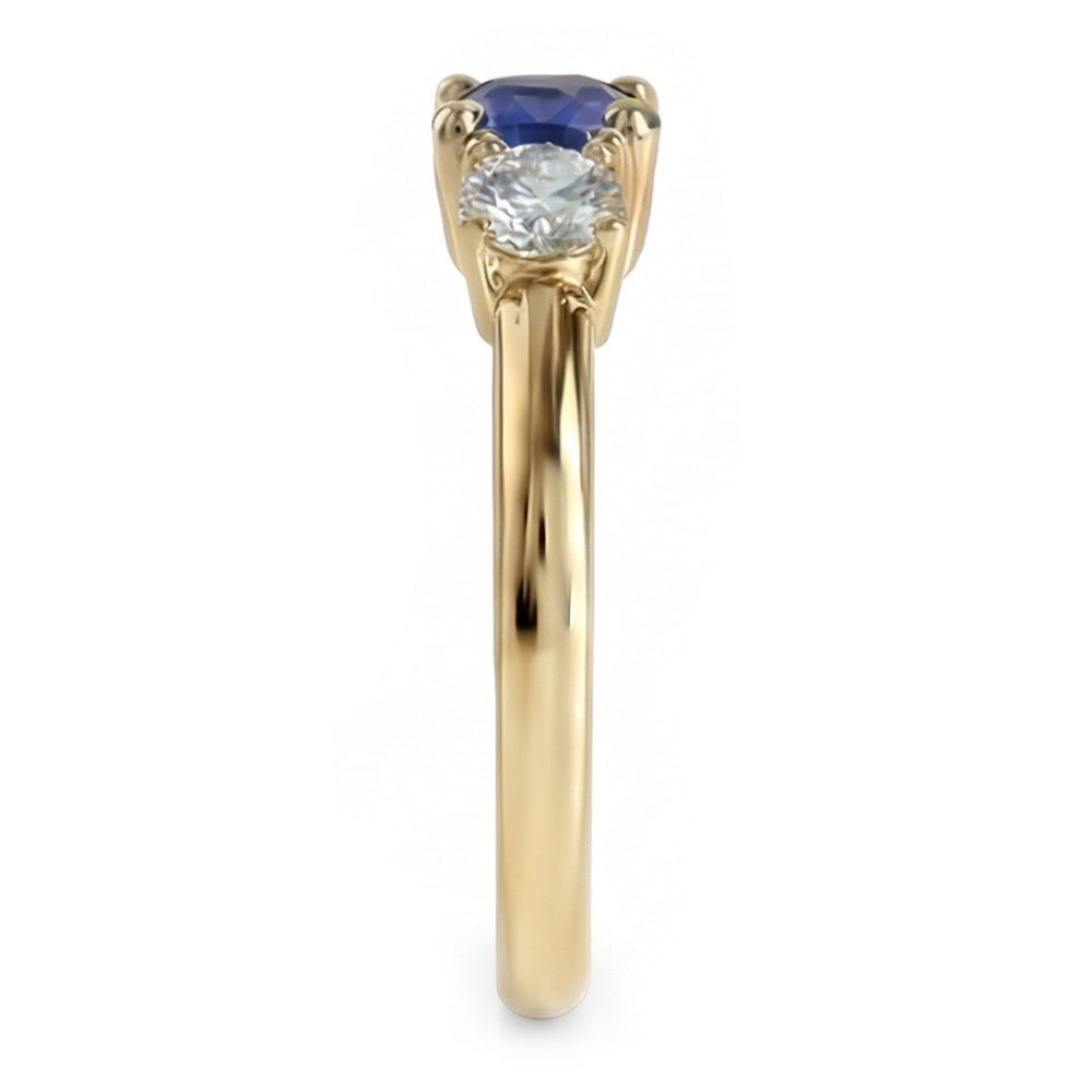 Yellow Gold 3 Stone Ring Round Blue Sapphire & Natural Earth Mined Diamonds 1.50 Carats