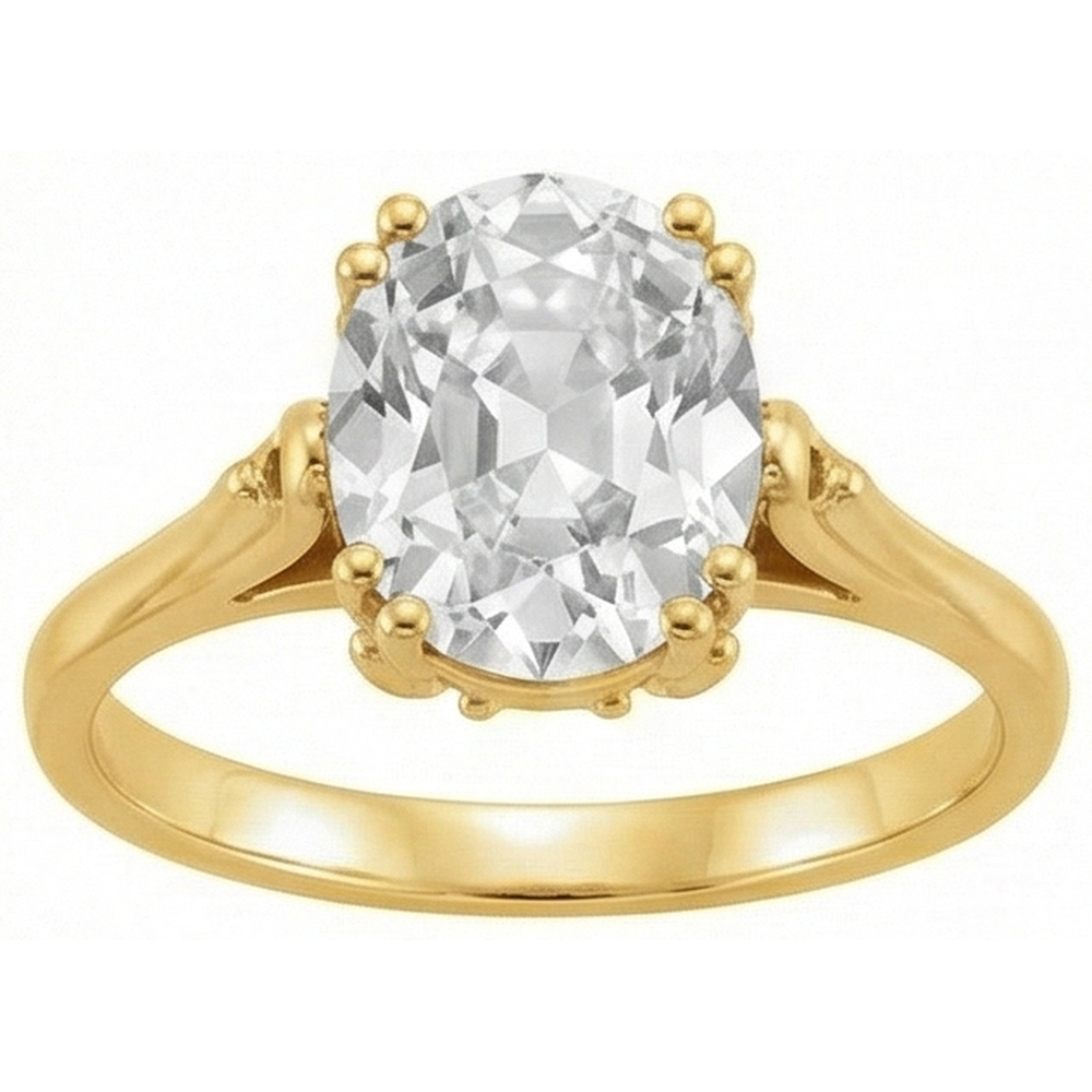 Yellow Gold 5 Carats Oval Old Miner Natural Diamond Solitaire Ring