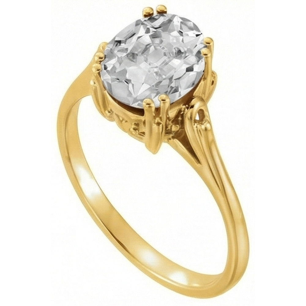 Yellow Gold 5 Carats Oval Old Miner Natural Diamond Solitaire Ring