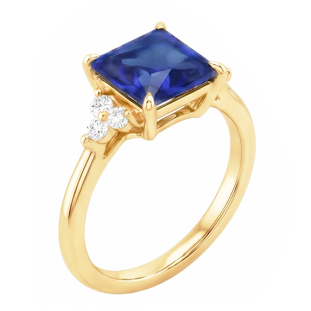 Yellow Gold Anniversary Ring Blue Sapphire & Natural Earth Mined Diamonds 5.25 Carats