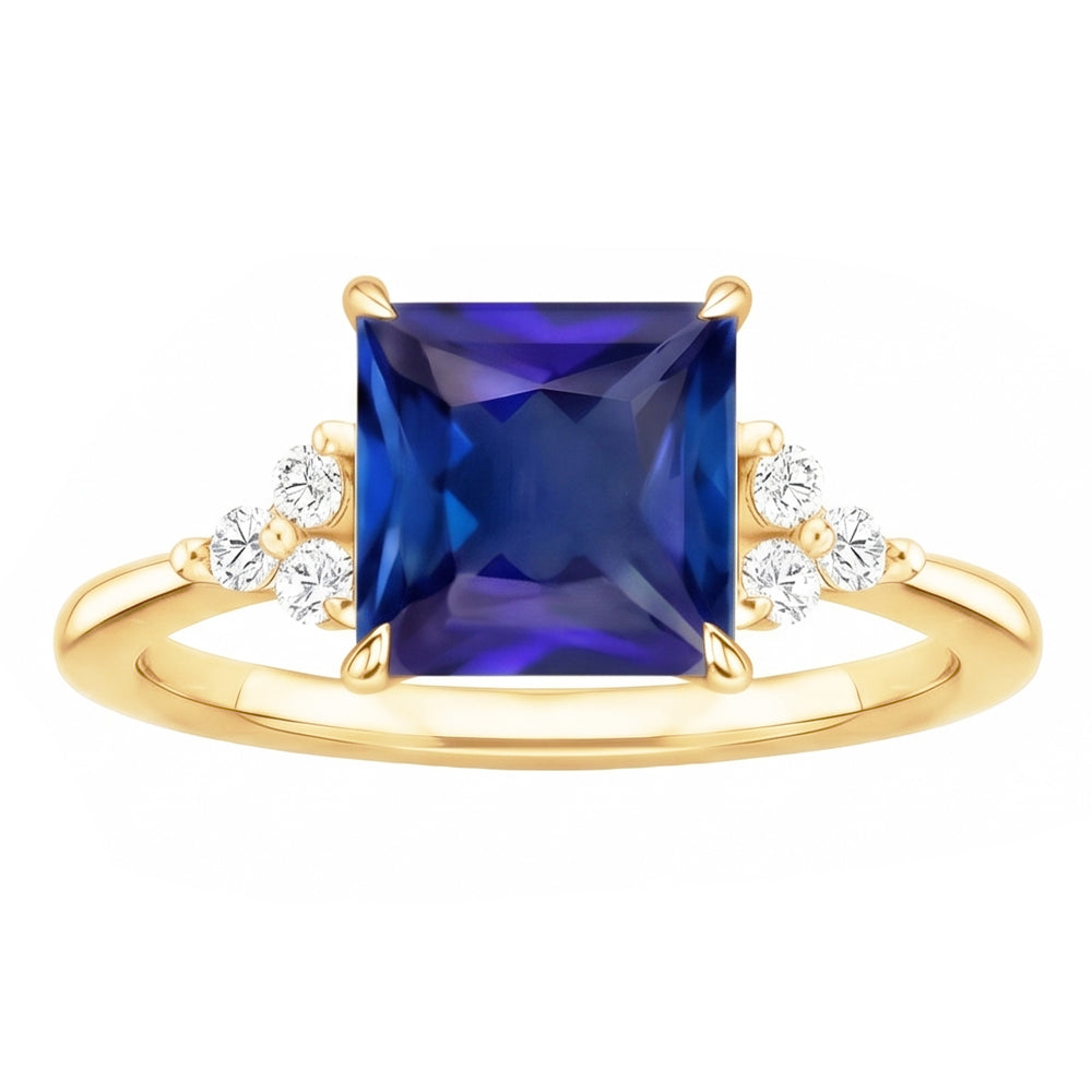 Yellow Gold Anniversary Ring Blue Sapphire & Natural Earth Mined Diamonds 5.25 Carats