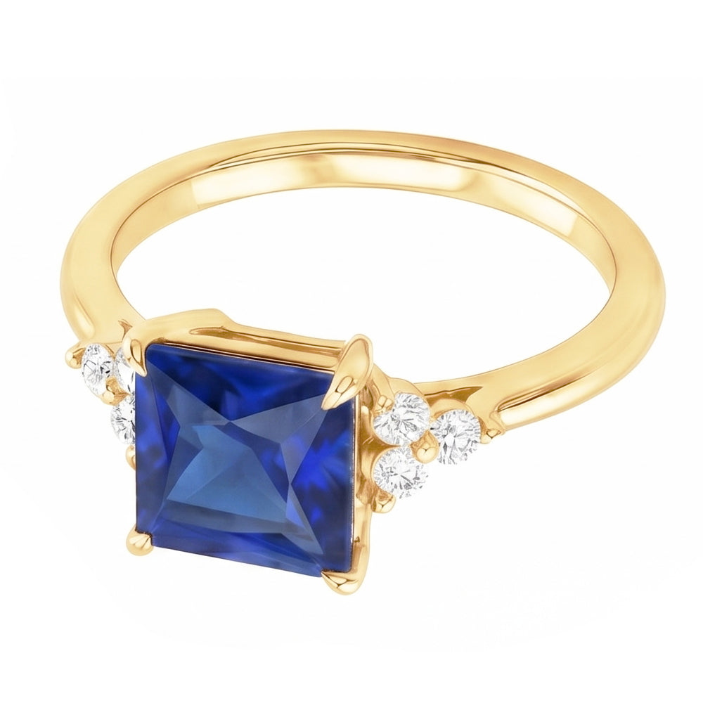 Yellow Gold Anniversary Ring Blue Sapphire & Natural Earth Mined Diamonds 5.25 Carats