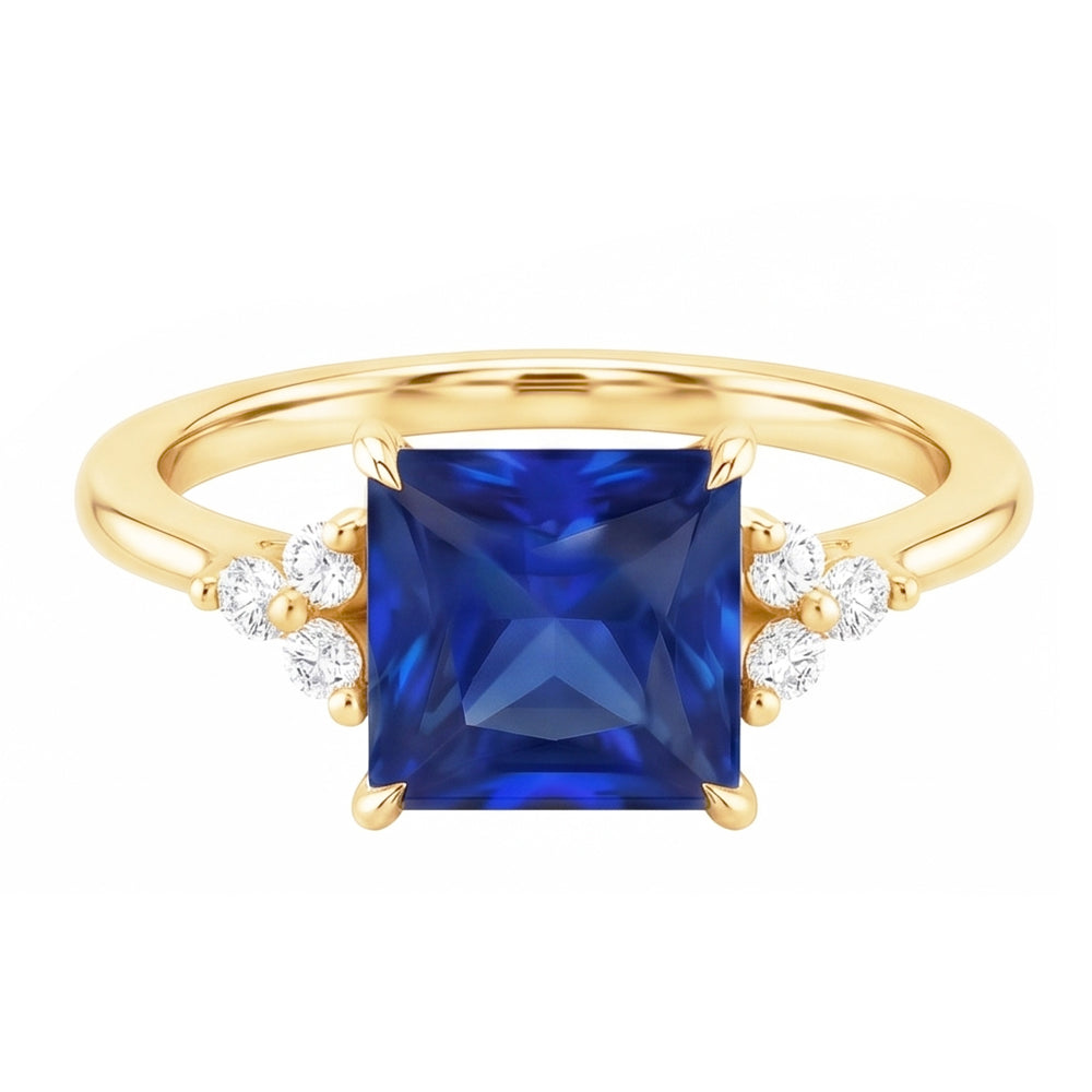 Yellow Gold Anniversary Ring Blue Sapphire & Natural Earth Mined Diamonds 5.25 Carats