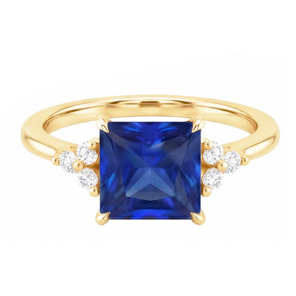 Yellow Gold Anniversary Ring Blue Sapphire & Natural Earth Mined Diamonds 5.25 Carats