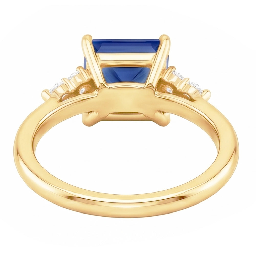 Yellow Gold Anniversary Ring Blue Sapphire & Natural Earth Mined Diamonds 5.25 Carats