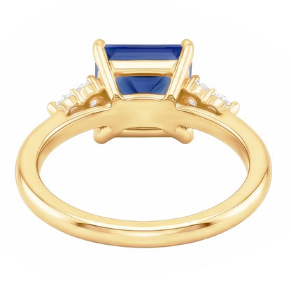 Yellow Gold Anniversary Ring Blue Sapphire & Natural Earth Mined Diamonds 5.25 Carats