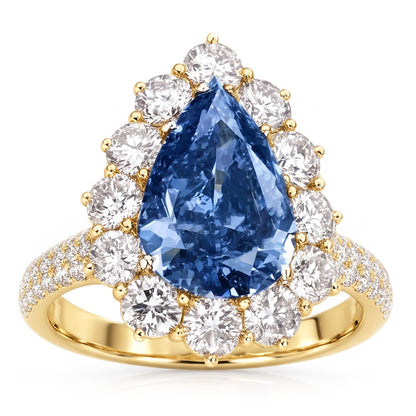 Yellow Gold Blue Natural Earth Mined Diamond Cocktail Ring