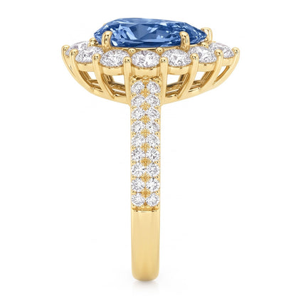 Yellow Gold Blue Natural Earth Mined Diamond Cocktail Ring