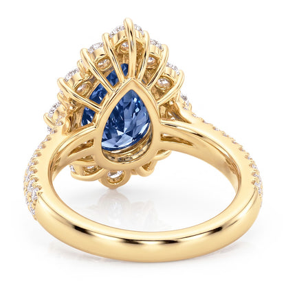 Yellow Gold Blue Natural Earth Mined Diamond Cocktail Ring