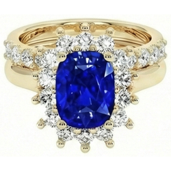 Yellow Gold Ceylon Sapphire Ring Set With Natural Earth Mined Diamond Accents 7.50 Carats