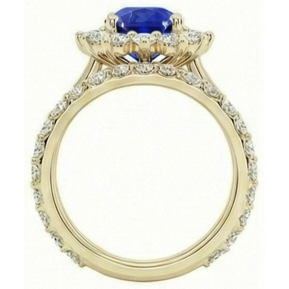 Yellow Gold Ceylon Sapphire Ring Set With Natural Earth Mined Diamond Accents 7.50 Carats