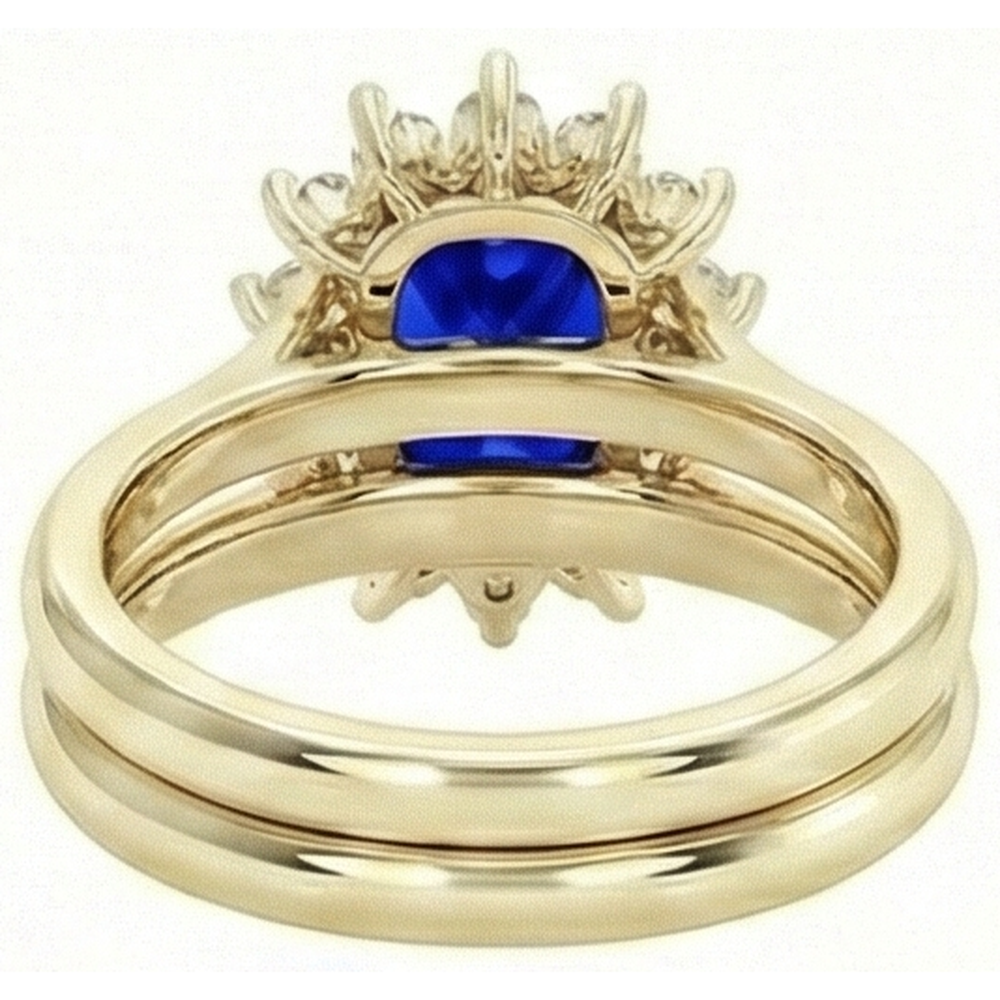 Yellow Gold Ceylon Sapphire Ring Set With Natural Earth Mined Diamond Accents 7.50 Carats