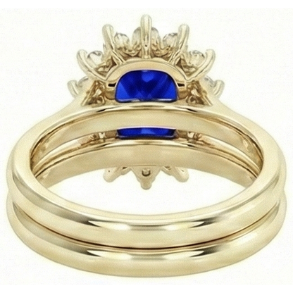 Yellow Gold Ceylon Sapphire Ring Set With Natural Earth Mined Diamond Accents 7.50 Carats
