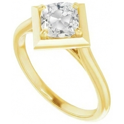 Yellow Gold Cushion Old Mine Prong Set Natural Diamond Ring 5 Carats