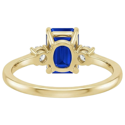 Yellow Gold Emerald 3 Stones Ring Blue Sapphire & Natural Earth Mined Diamond 3.50 Carats