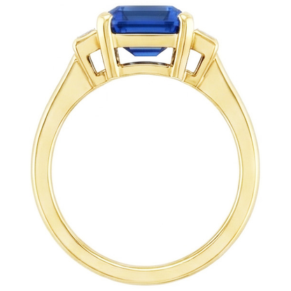 Yellow Gold Emerald Gemstone Ring Baguette Natural Earth Mined Diamonds 5 Carats 3 Stone