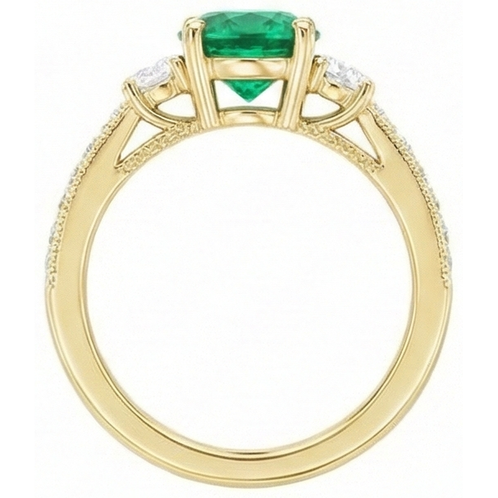 natural round emerald 2ct ring on white background