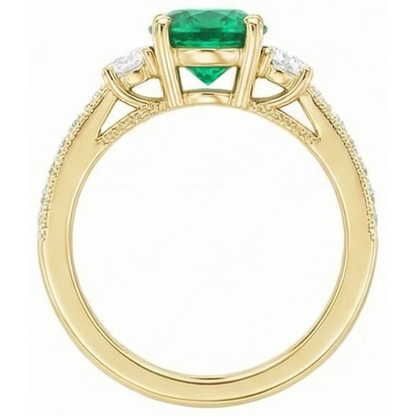 natural round emerald 2ct ring on white background