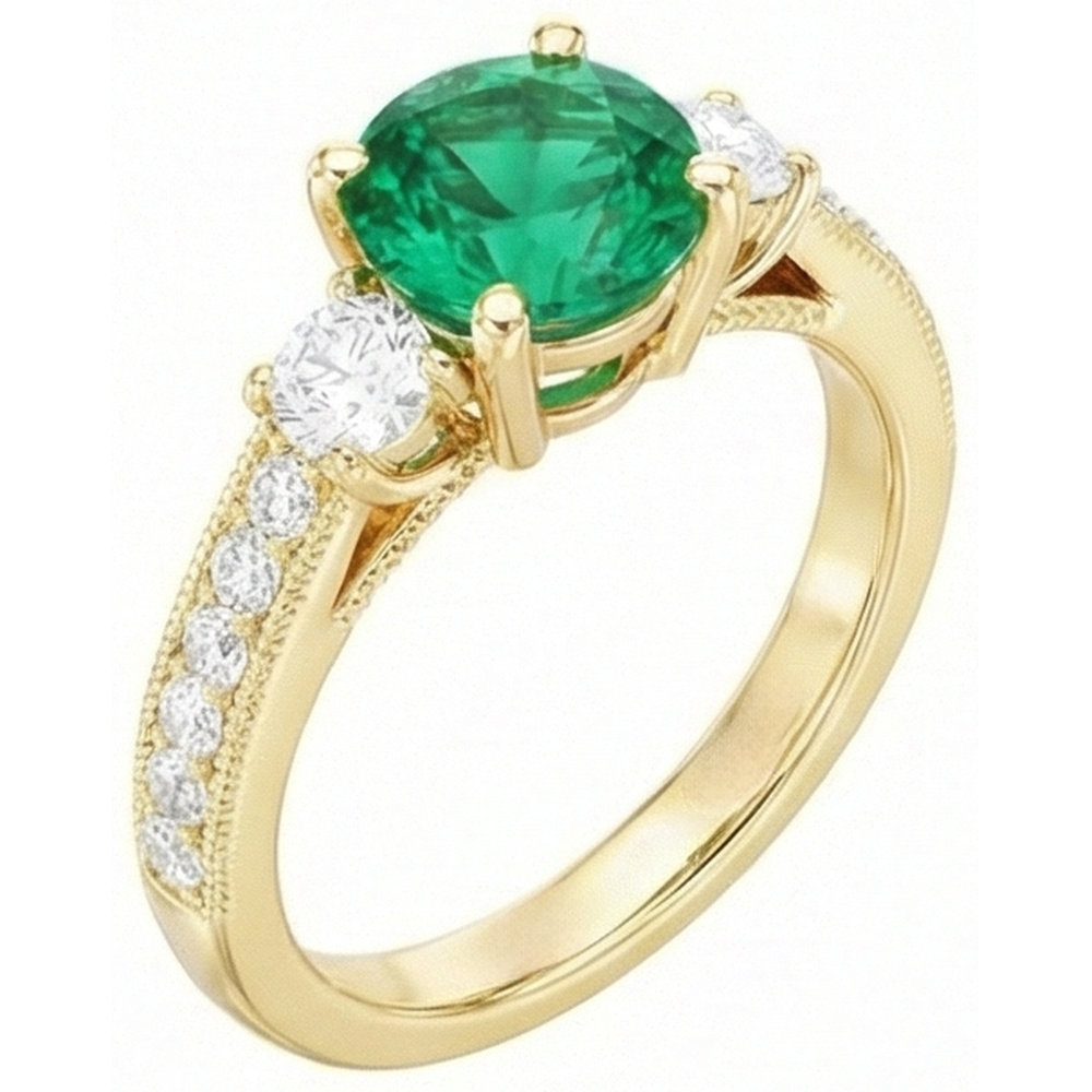 natural round emerald 2ct ring profile view