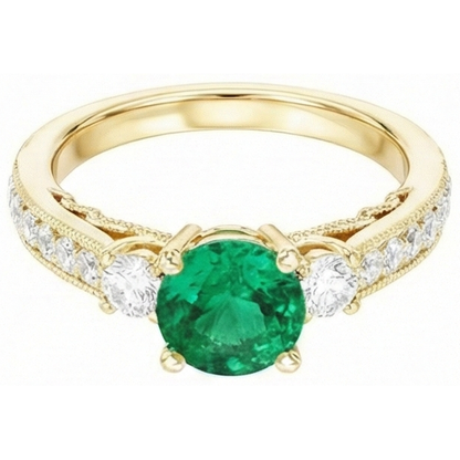 natural round emerald 2ct ring side angle