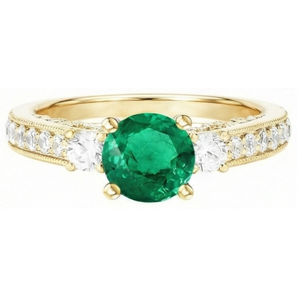 natural round emerald 2ct ring close up detail