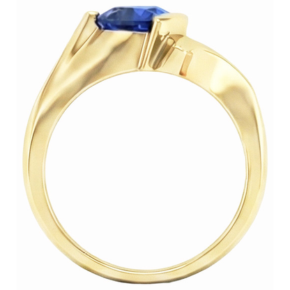 Natural Real ( Not Lab Grown )  Yellow Gold Gemstone Ring Trillion Shaped Ceylon Sapphire 1 Carat