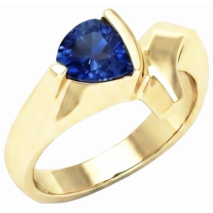 Natural Real ( Not Lab Grown )  Yellow Gold Gemstone Ring Trillion Shaped Ceylon Sapphire 1 Carat