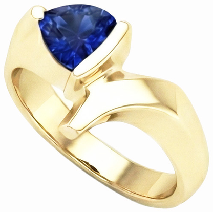 Natural Real ( Not Lab Grown )  Yellow Gold Gemstone Ring Trillion Shaped Ceylon Sapphire 1 Carat