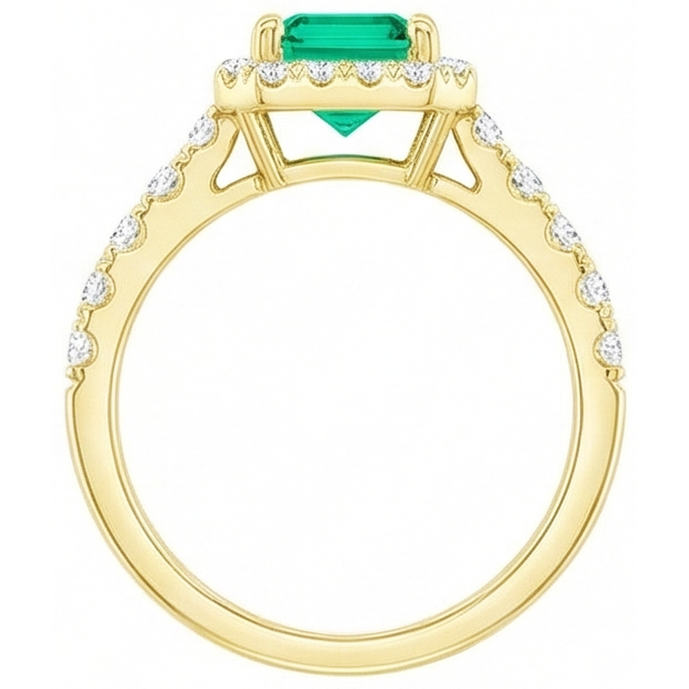 Natural Real ( Not Lab Grown ) Yellow Gold Green Emerald GIA Halo Ring With Accents