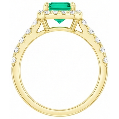 Natural Real ( Not Lab Grown ) Yellow Gold Green Emerald GIA Halo Ring With Accents