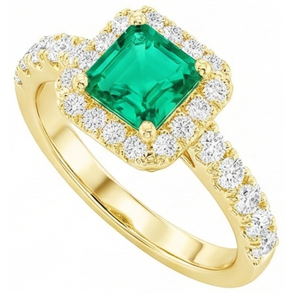 Natural Real ( Not Lab Grown ) Yellow Gold Green Emerald GIA Halo Ring With Accents